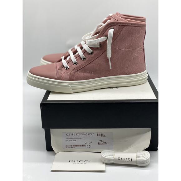 Gucci GG Print Canvas “Soft Pink” High-Top Sneakers Size 7.5 US / 37.5 EU - Picture 8 of 10